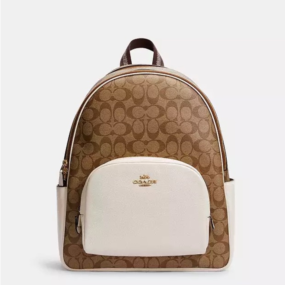 Coach Signature Brown and Cream Backpack